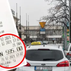 Paragon z taksówki pokazuje, ile kosztuje taksówka z Gdyni do Władysławowa: 595 zł za 21,1 km.